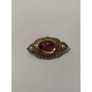 Yellow Goldtone Victorian Faux Tourmaline Brooch Pin
